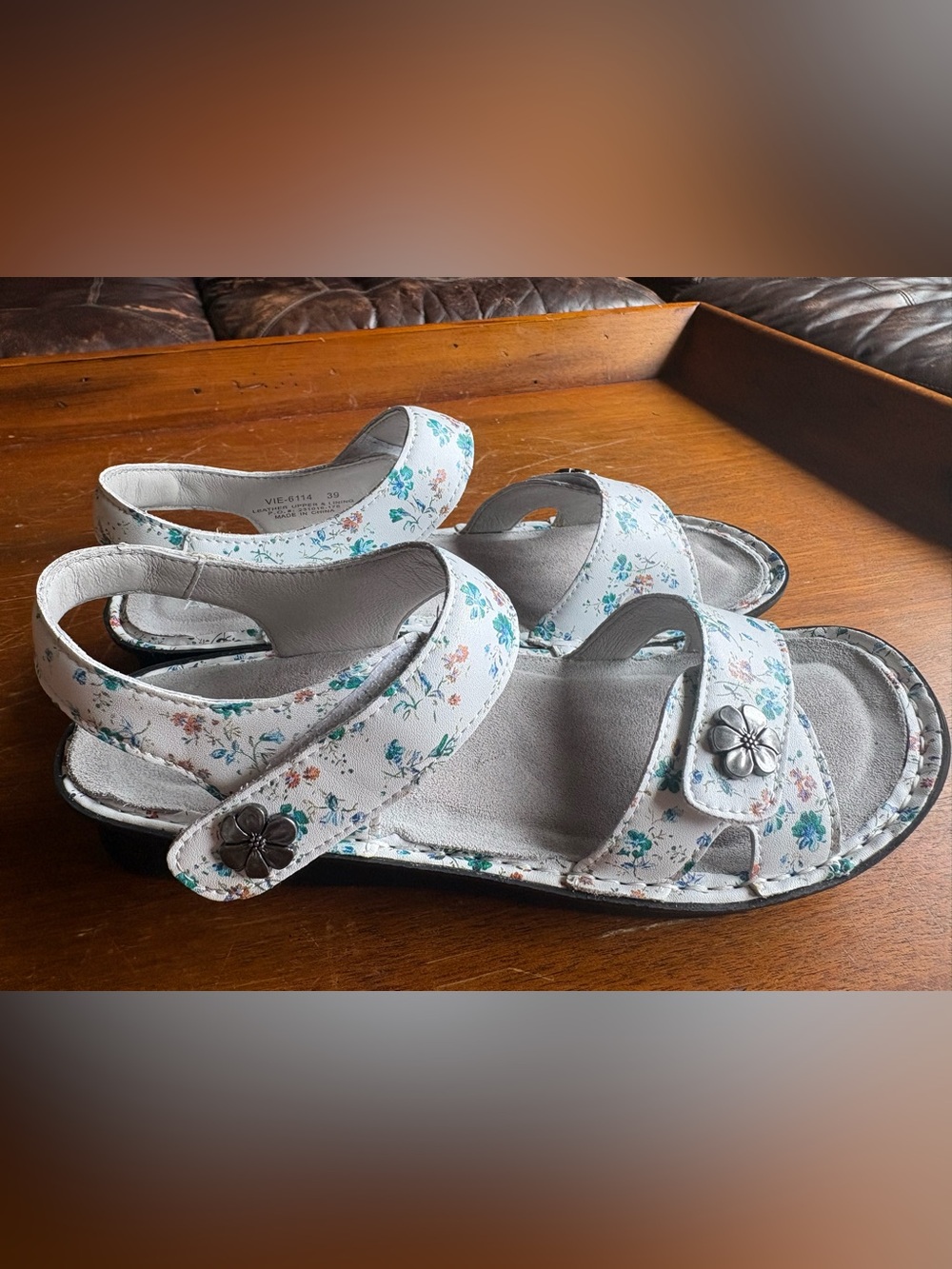 Alegria Womens White Sandals with Blue and Teal Floral Print - Picture 3 of 6